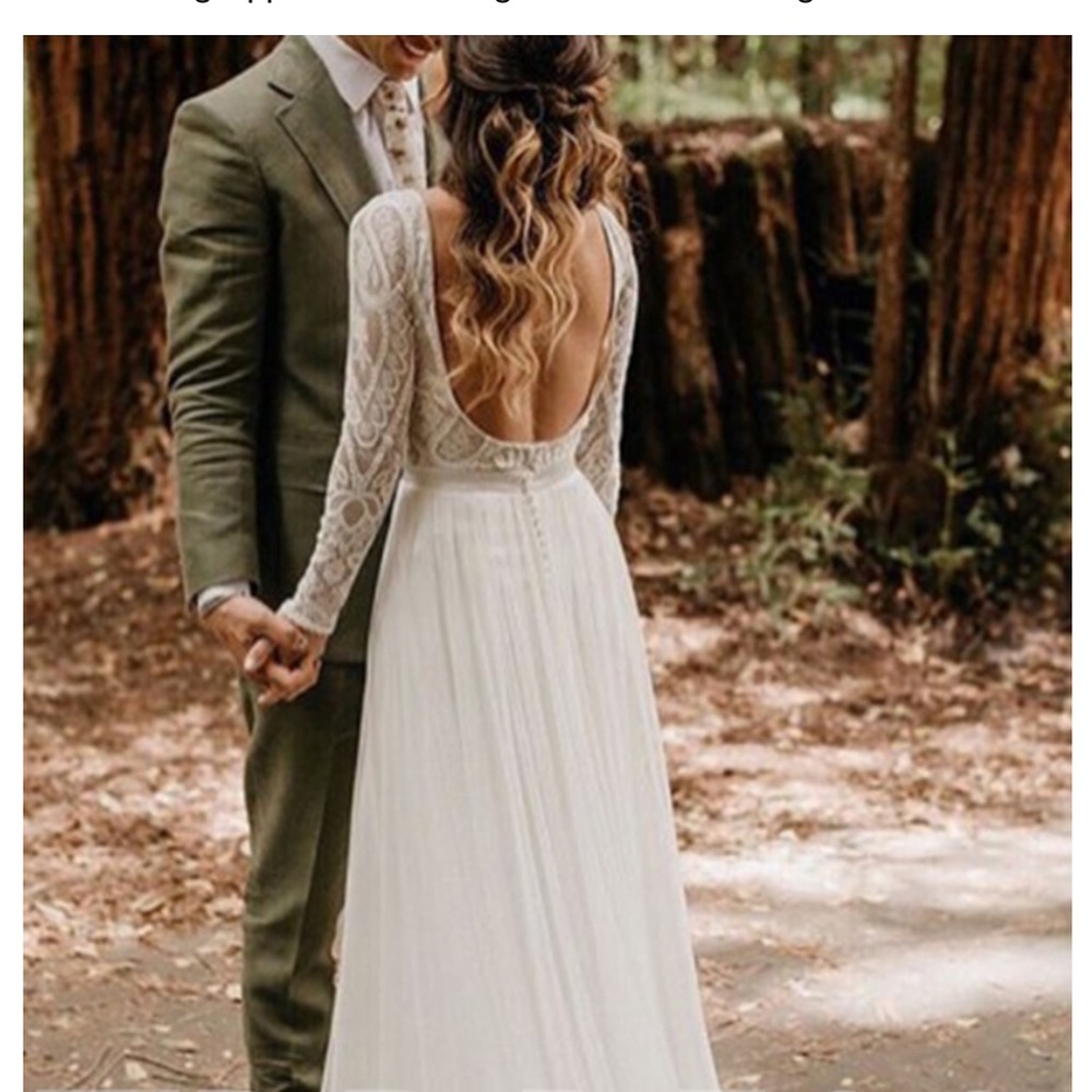 Long Sleeve Backless Lace Wedding Dress - Picture 3 of 16